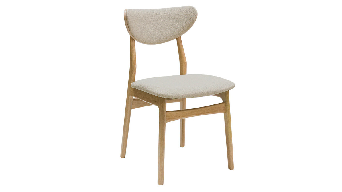 Skandinavische Stühle aus Stoff mit Wolleffekt und hellem, massivem Eichenholz (2er-Set) MAYA