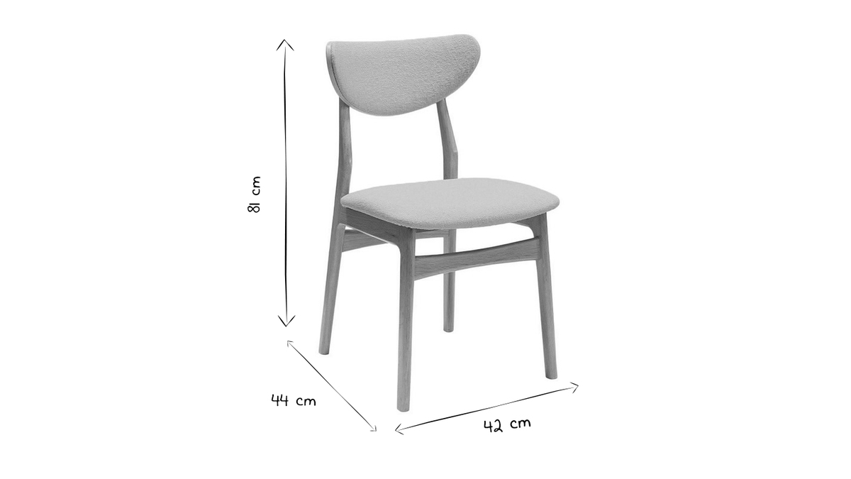 Skandinavische Sthle aus Stoff mit Wolleffekt und hellem, massivem Eichenholz (2er-Set) MAYA