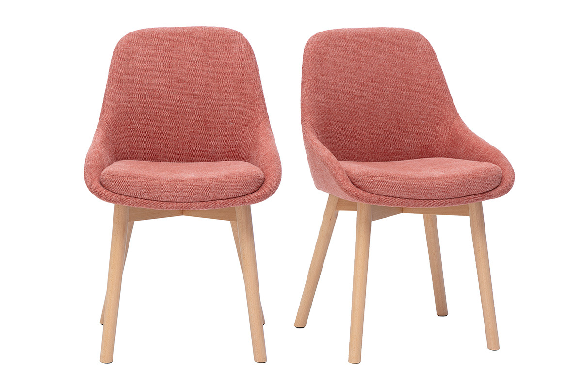 Skandinavische Sthle aus Terrakotta-samtartigem Strukturstoff und hellem Massivholz (2er Set) HOLO