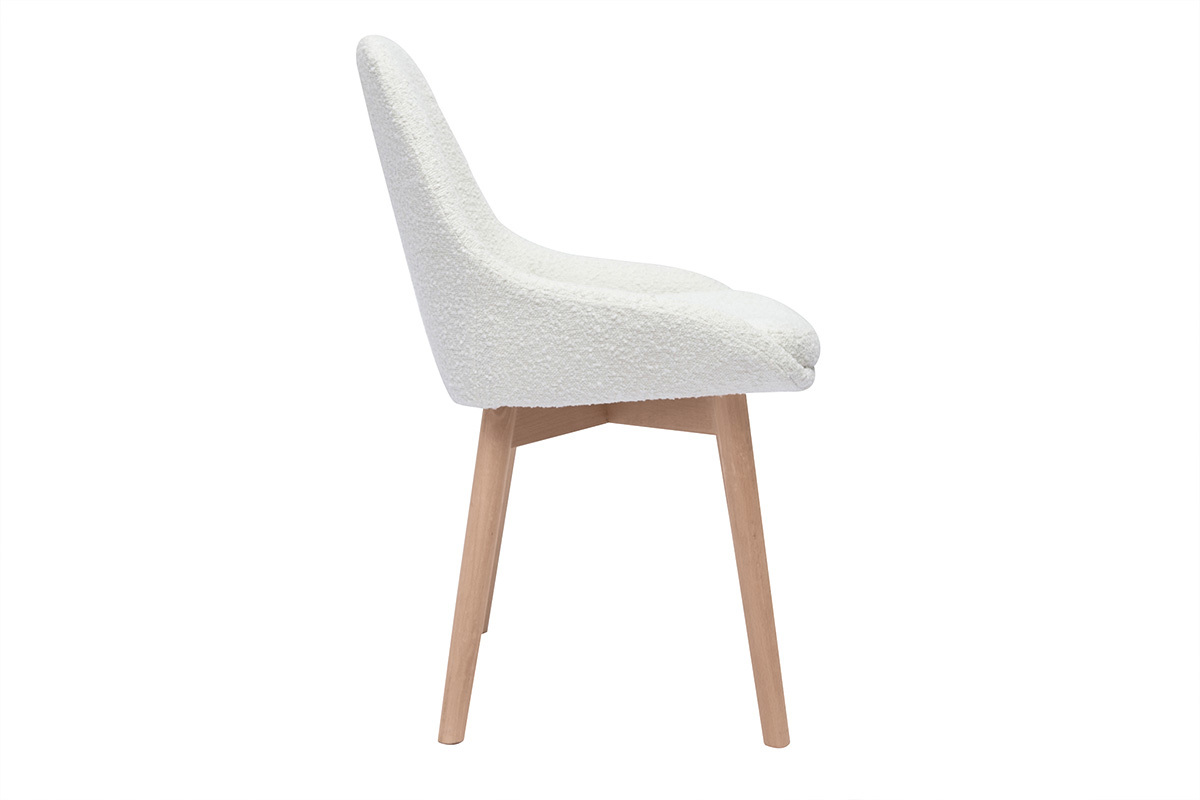 Skandinavische Sthle aus wolleffektivem Boucl-Gewebe in Wei und hellem Massivholz (2er Set) HOLO