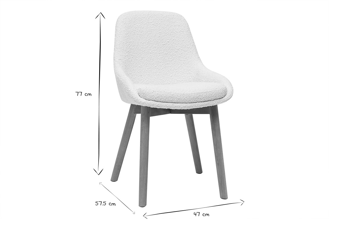 Skandinavische Sthle aus wolleffektivem Boucl-Gewebe in Wei und hellem Massivholz (2er Set) HOLO