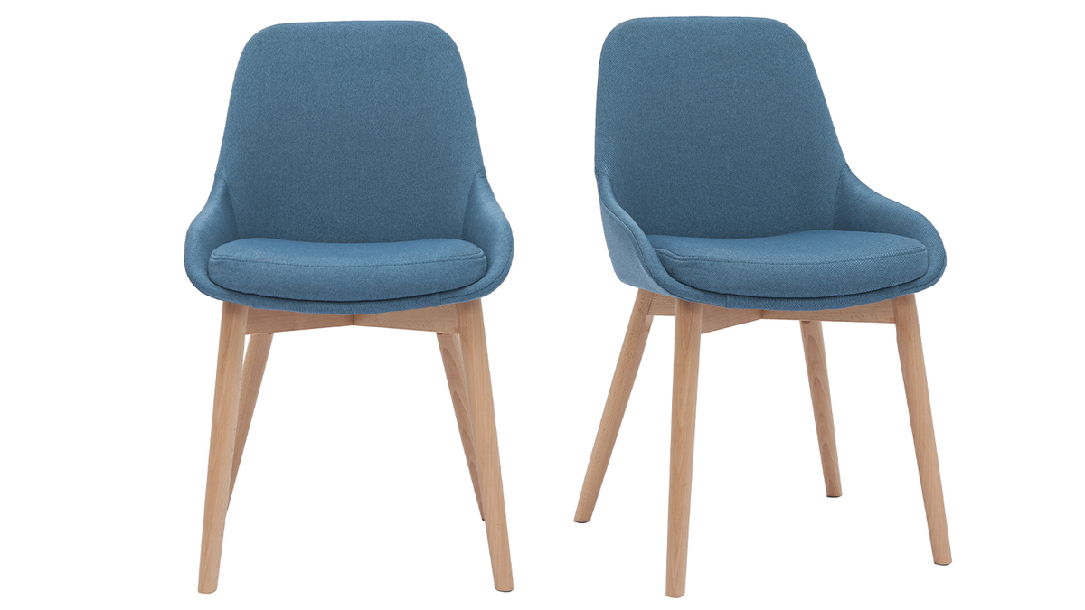 Skandinavische Stühle mit entenblauem Stoff und massivem Buchenholz (2er-Set) HOLO