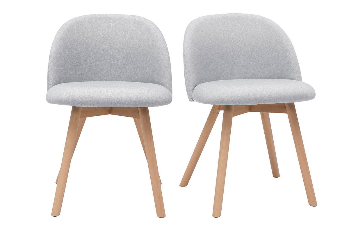 Skandinavische Sthle mit hellgrauem Stoff und massivem Buchenholz (2er-Set) CELESTE