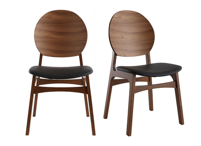 Skandinavische Stühle Nussbaum und schwarzes Polyurethan (2er Set) ELTON