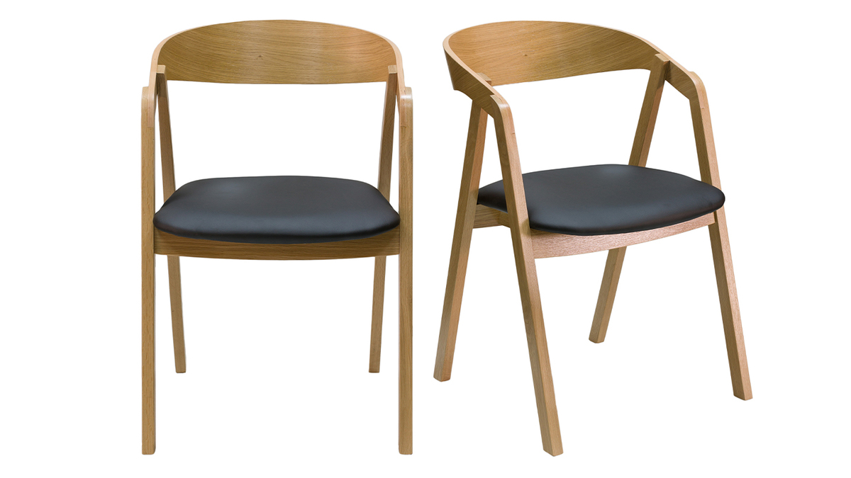 Skandinavische Stühle stapelbar aus hellem Eichenholz und schwarzem Stoff (2er-Set) LOVA