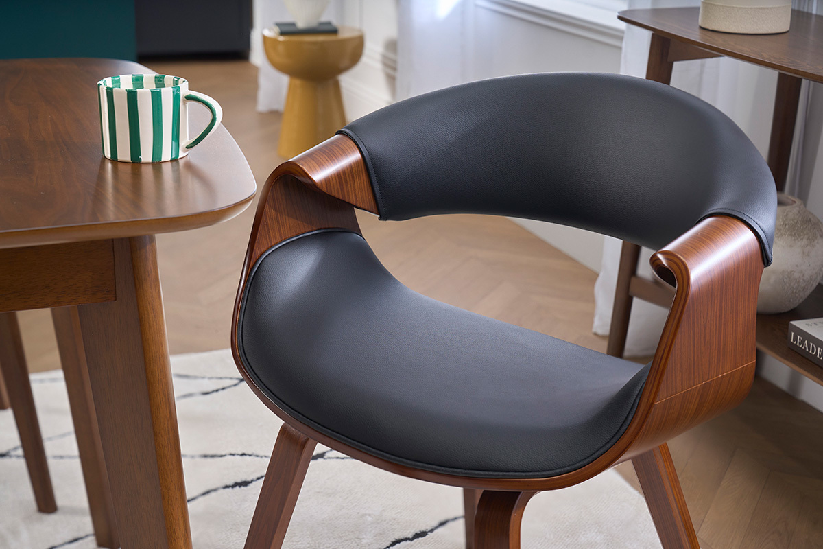 Skandinavischer Armstuhl, schwarz und dunkles Holz ARAMIS