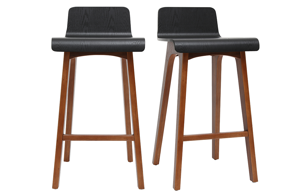 Skandinavischer Barhocker in Schwarz und Walnuss (2er-Set) BALTIK