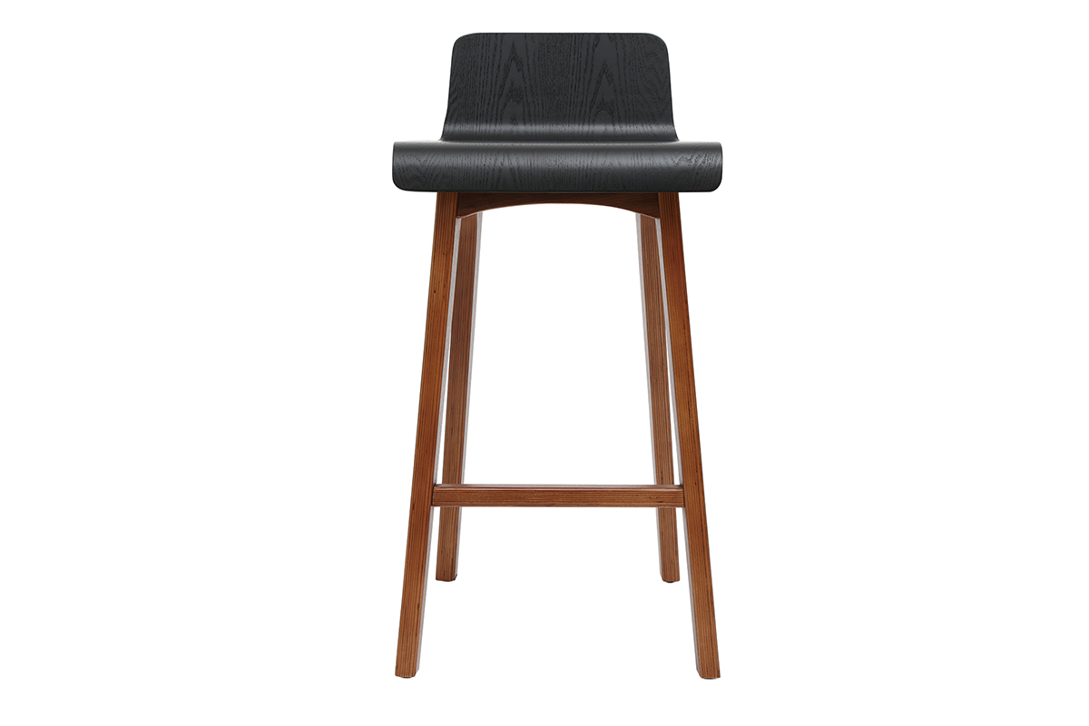 Skandinavischer Barhocker in Schwarz und Walnuss (2er-Set) BALTIK