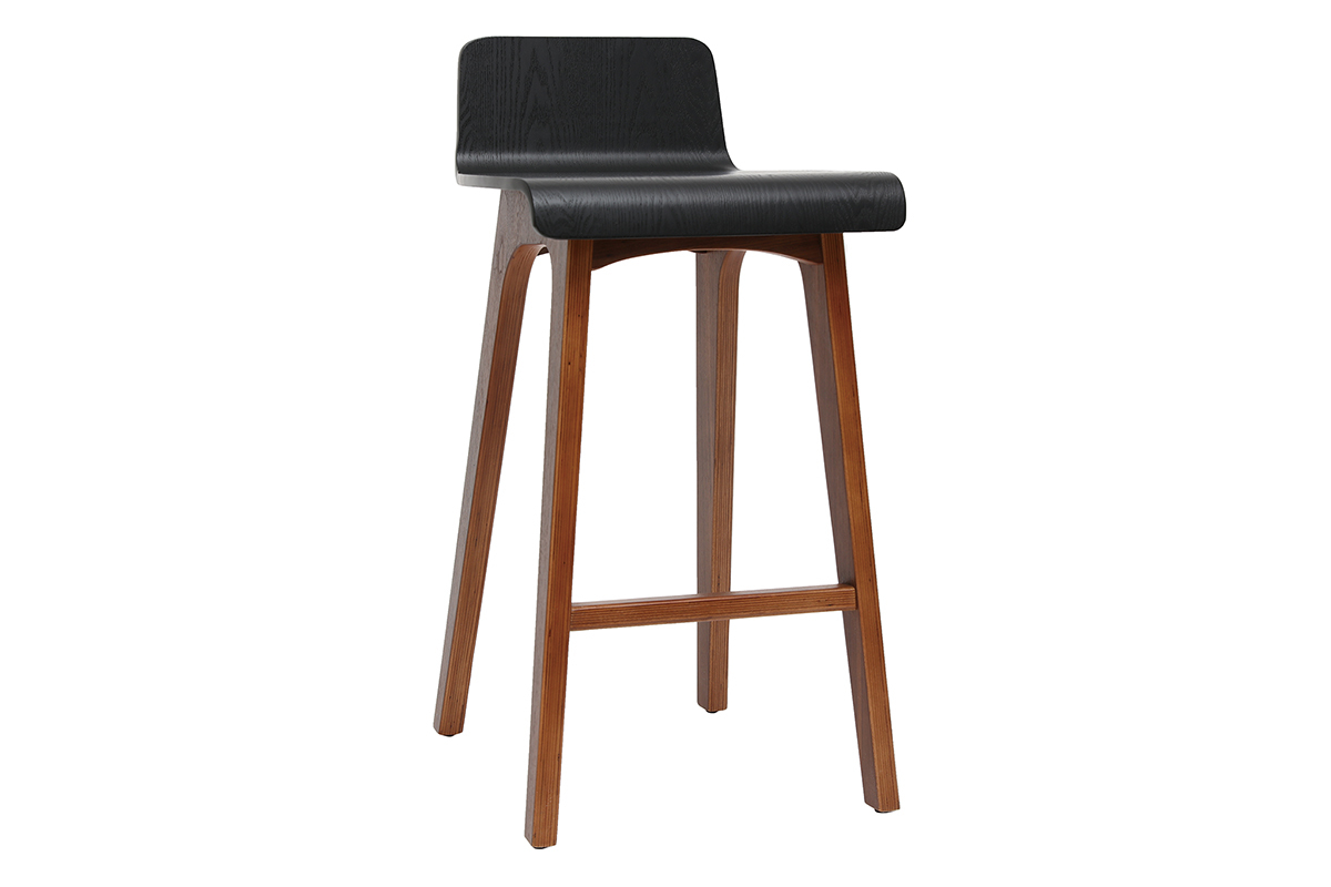 Skandinavischer Barhocker in Schwarz und Walnuss (2er-Set) BALTIK