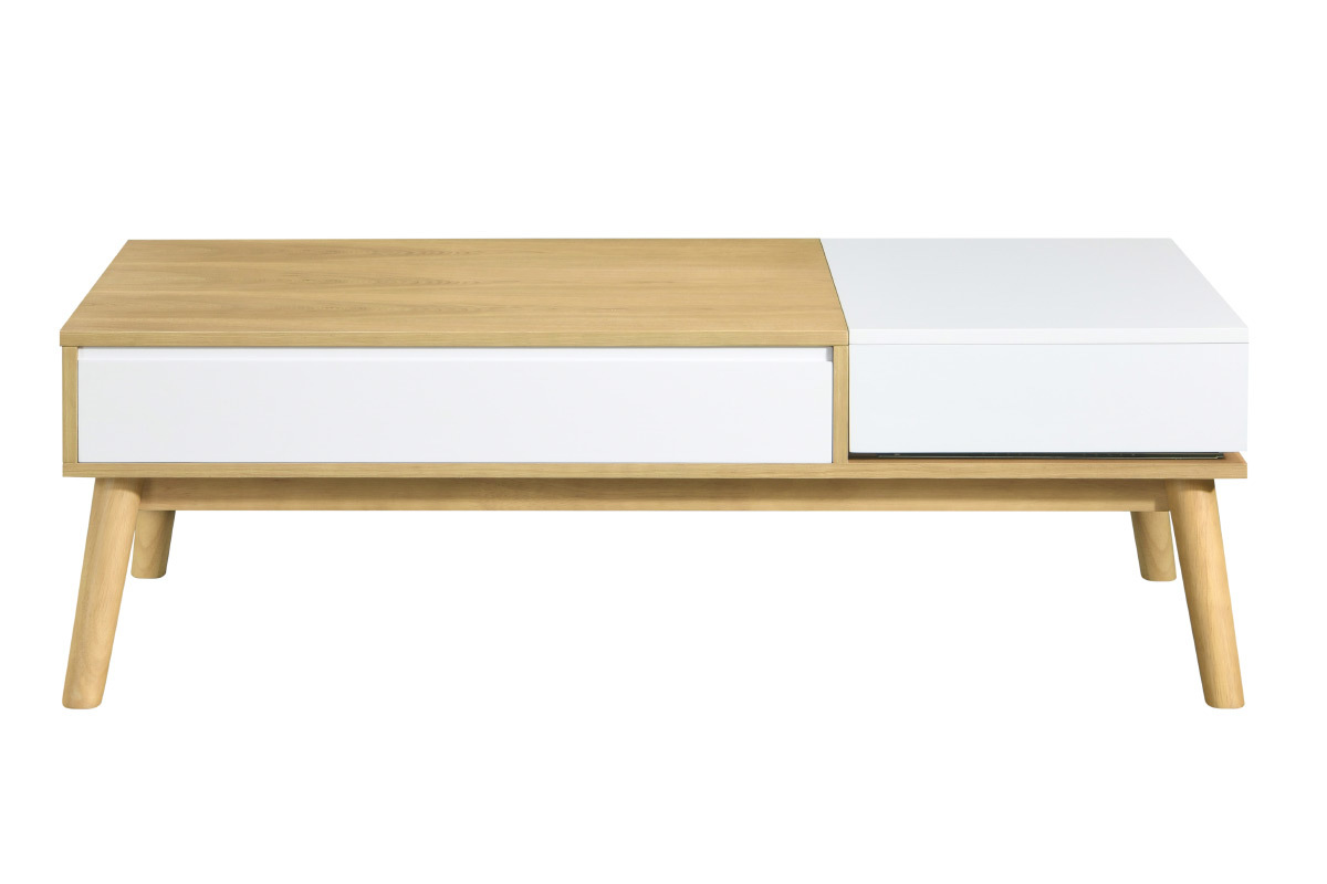 Skandinavischer Couchtisch aus hellem Holz in wei� mit Ablage TALIA