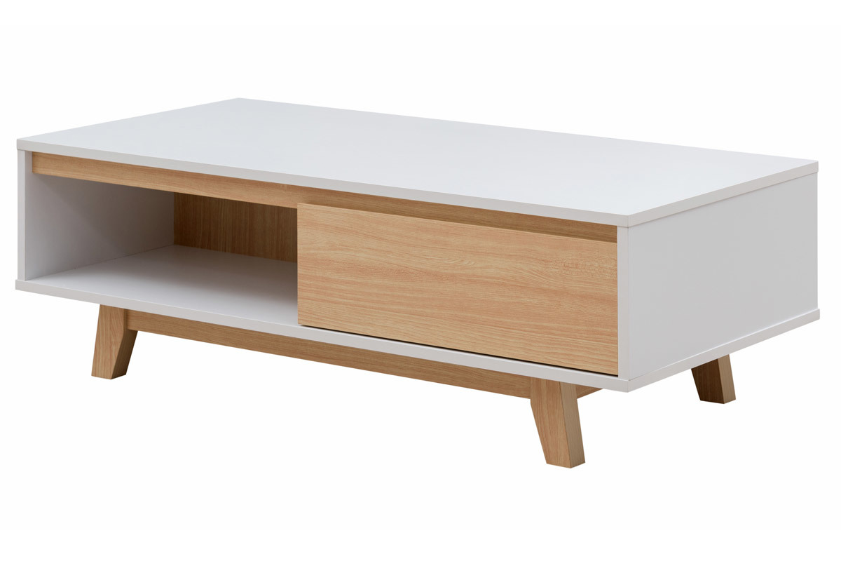 Skandinavischer Couchtisch Wei und Holz LAHTI