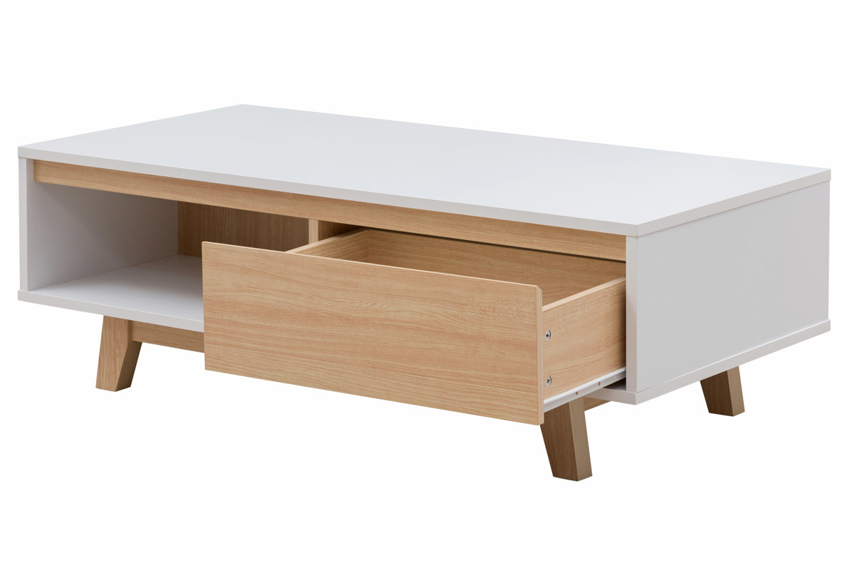 Skandinavischer Couchtisch Wei und Holz LAHTI