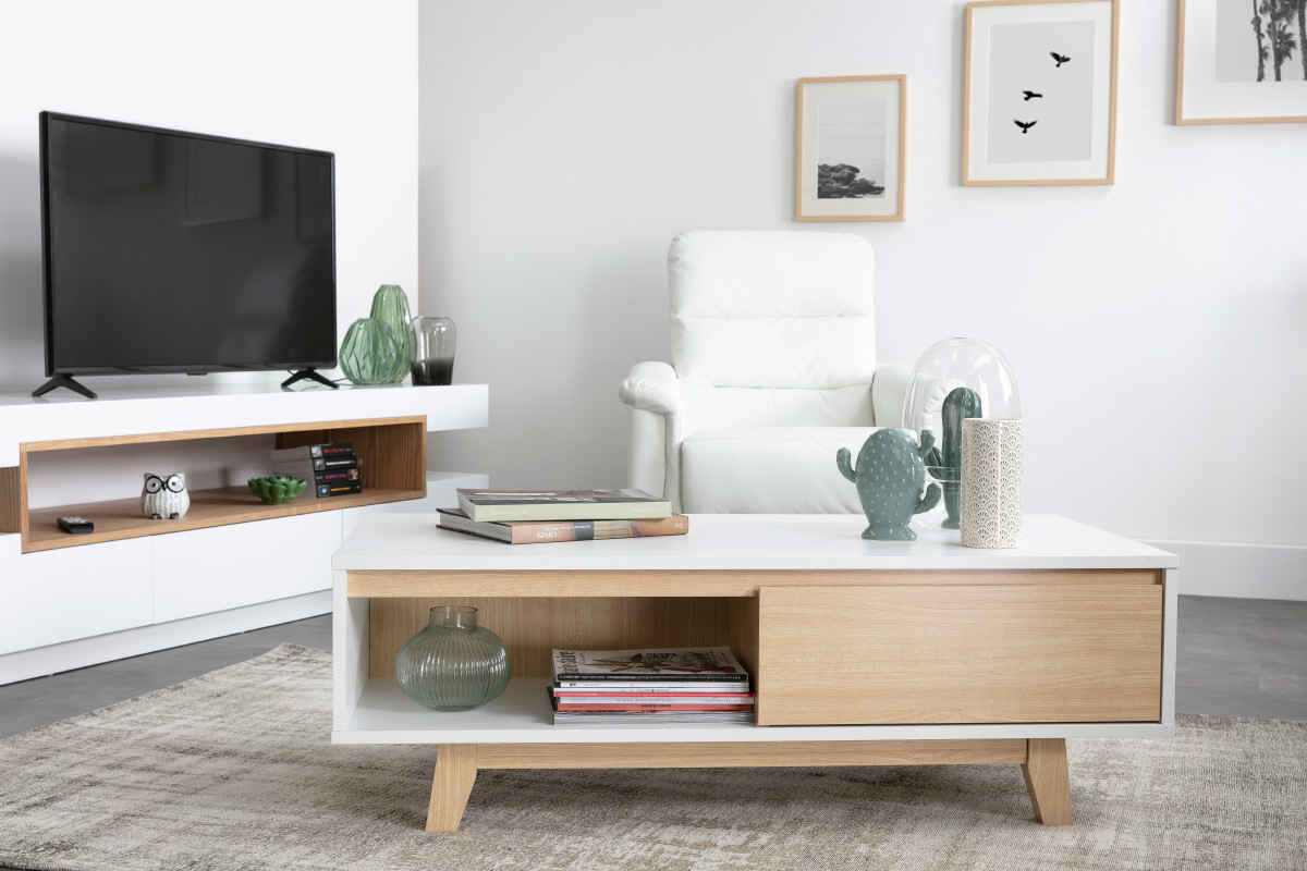 Skandinavischer Couchtisch Wei und Holz LAHTI