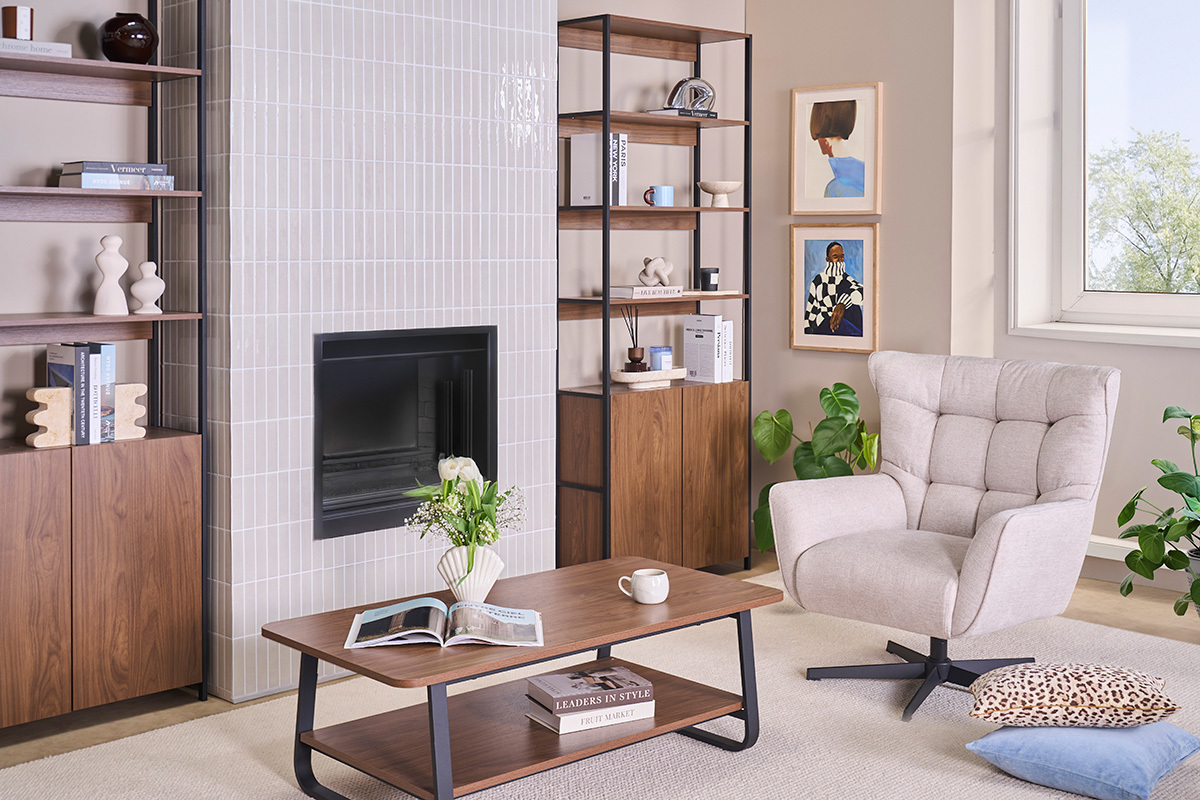 Skandinavischer drehbarer Sessel in texturiertem Samt-Effekt beige und Metall AVERY