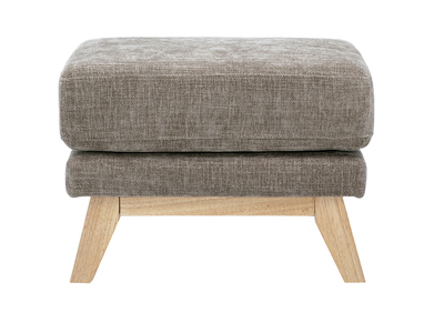 Skandinavischer Fu&szlig;hocker aus Stoff mit strukturierter Samtoptik taupe und hellem Holz OSLO