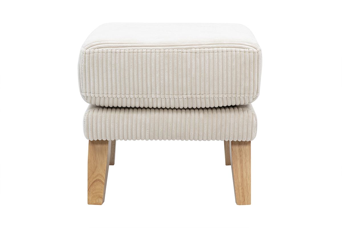 Skandinavischer Hocker Fusttze mit abnehmbarem Bezug in beige geripptem Samtstoff und hellem Holz OSLO