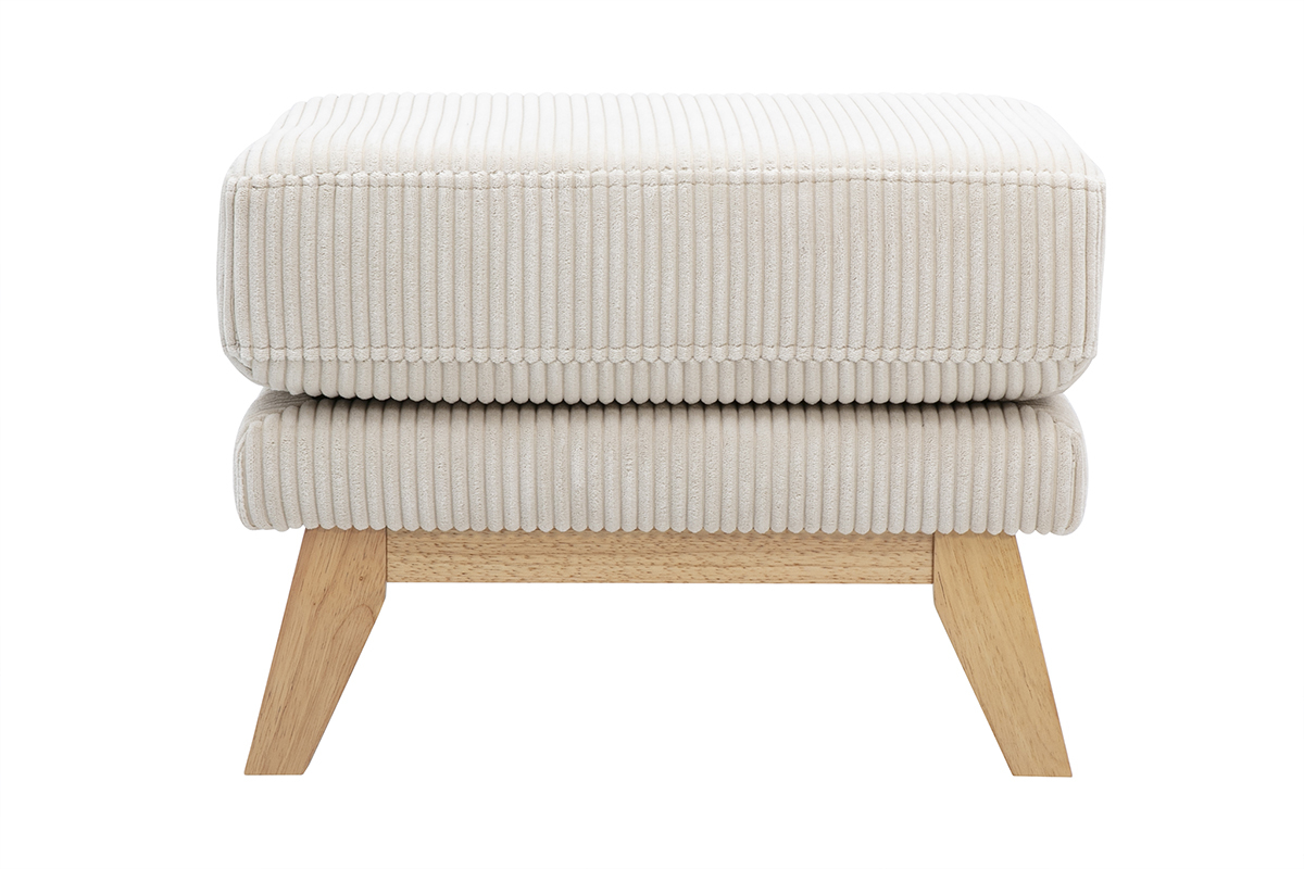 Skandinavischer Hocker Fusttze mit abnehmbarem Bezug in beige geripptem Samtstoff und hellem Holz OSLO