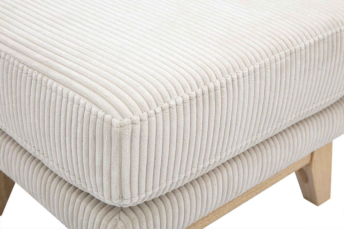 Skandinavischer Hocker Fusttze mit abnehmbarem Bezug in beige geripptem Samtstoff und hellem Holz OSLO