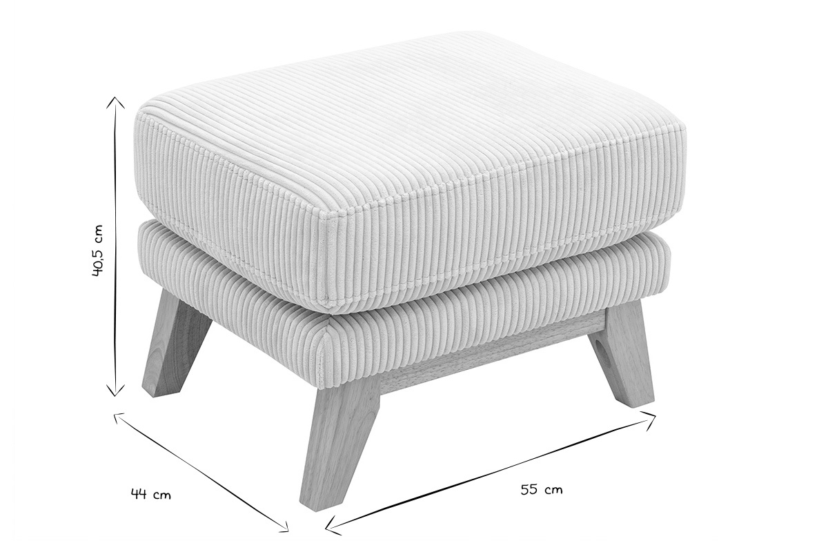 Skandinavischer Hocker Fusttze mit abnehmbarem Bezug in beige geripptem Samtstoff und hellem Holz OSLO