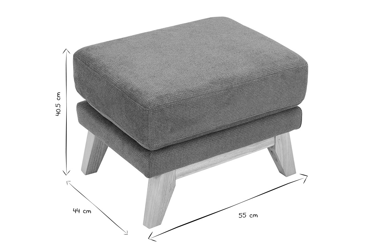 Skandinavischer schwarz-wei�er Pouf Hocker, angegebene Ma�e, 3/4 Perspektive.