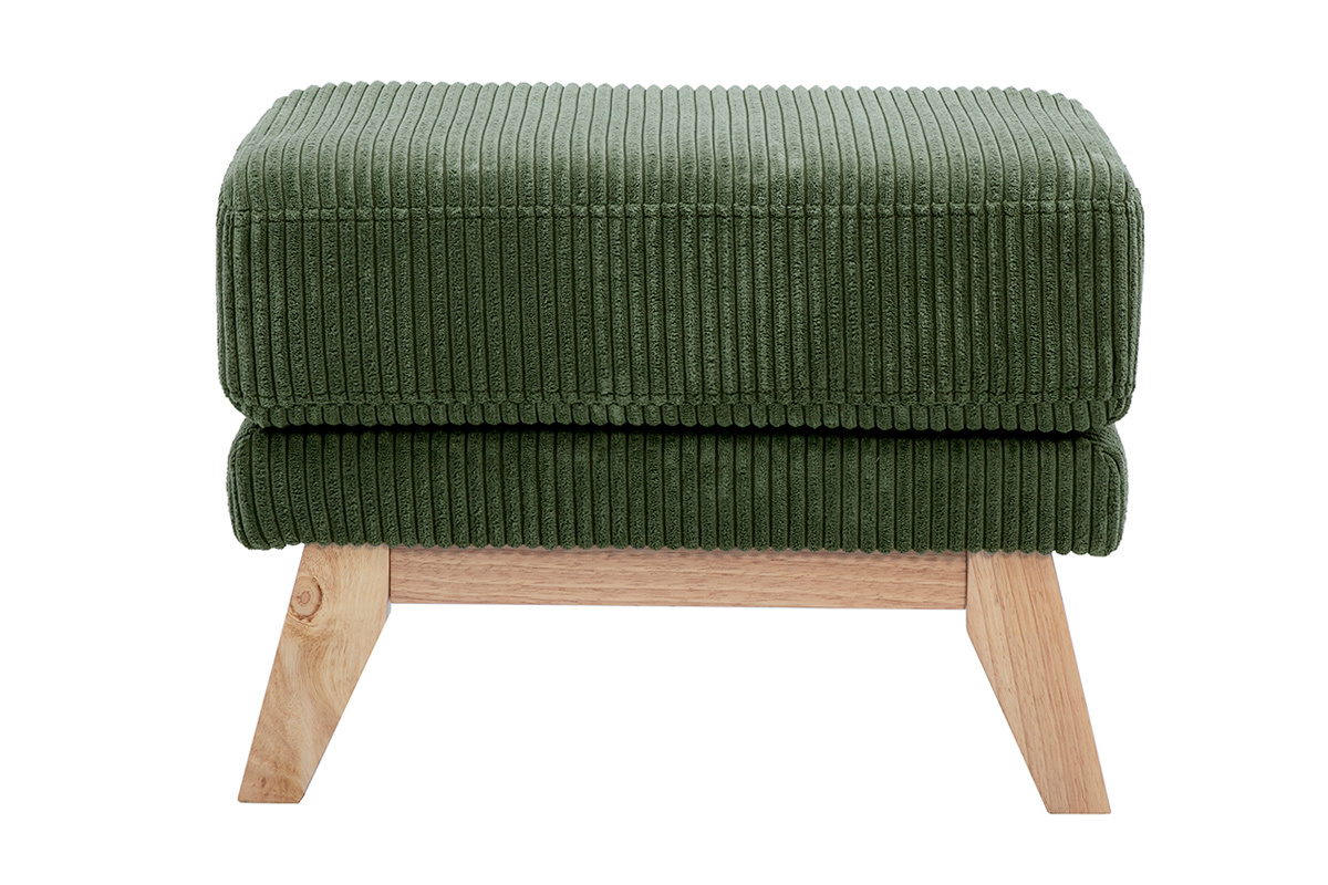 Skandinavischer Hocker mit abnehmbarem Bezug aus Kord-Samt in khakigrn und hellem Holz OSLO