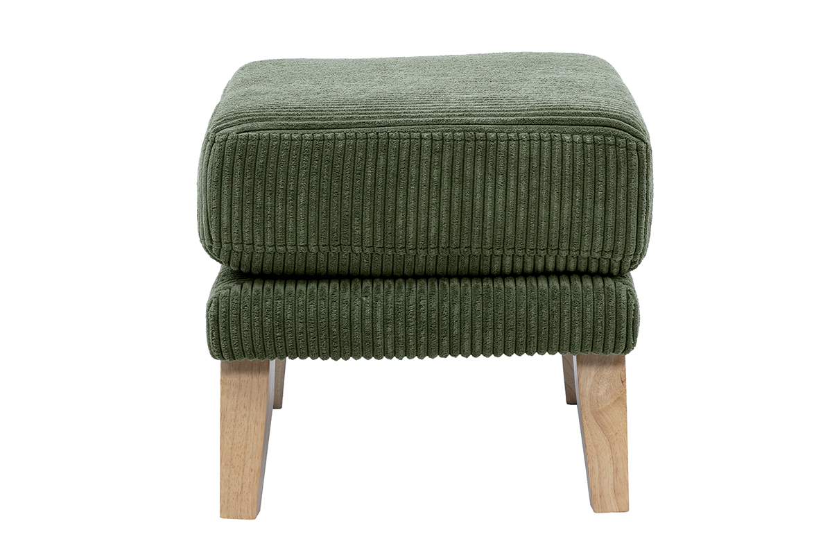 Skandinavischer Hocker mit abnehmbarem Bezug aus Kord-Samt in khakigrn und hellem Holz OSLO
