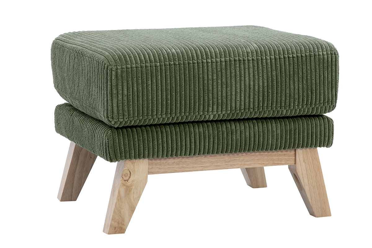 Skandinavischer Hocker mit abnehmbarem Bezug aus Kord-Samt in khakigrn und hellem Holz OSLO
