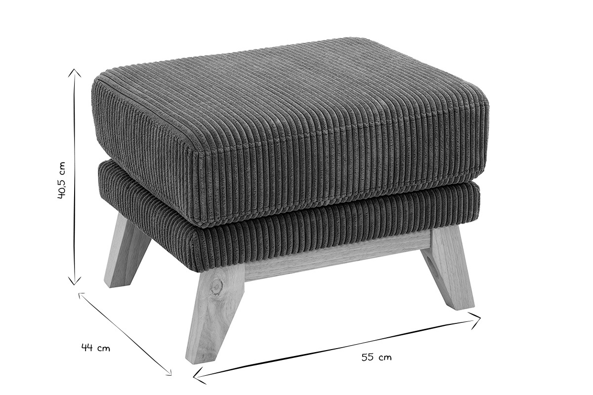 Skandinavischer Hocker mit abnehmbarem Bezug aus Kord-Samt in khakigrn und hellem Holz OSLO