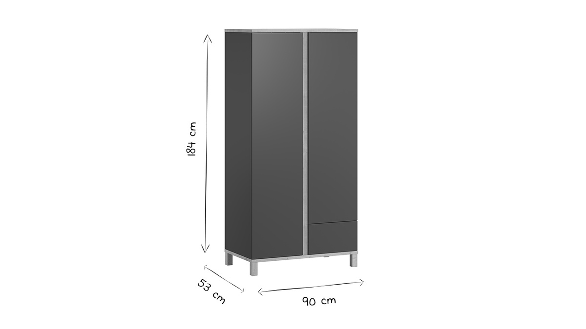 Skandinavischer Kleiderschrank mit Garderobe und Regal in Anthrazitgrau und Holz EILIE