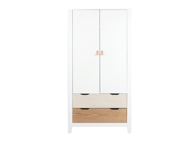 Skandinavischer Kleiderschrank mit Garderobe und Schubladen aus Holz weiß MOLENE - Skandinavischer Kleiderschrank mit Garderobe und Schubladen aus Holz weiß MOLENE