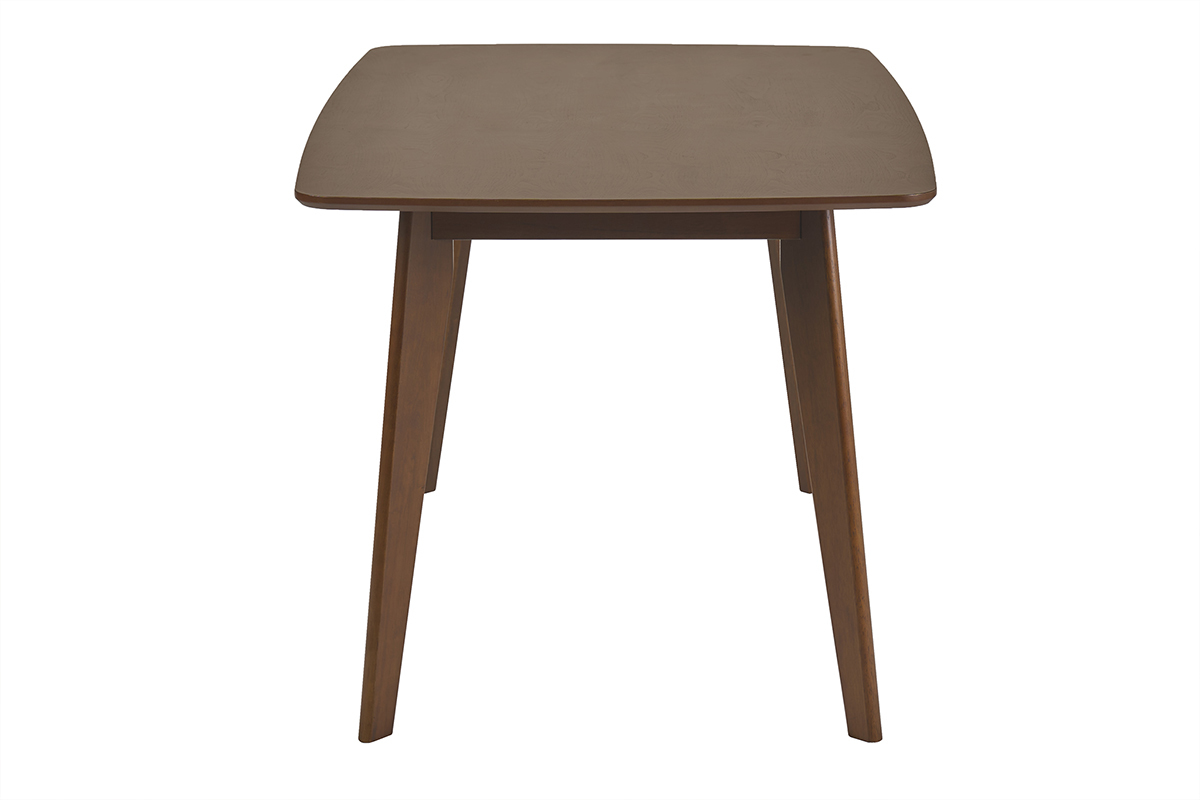 Rechteckiger skandinavischer Esstisch aus dunklem Holz, Seitenansicht, Ma�e L150 cm.