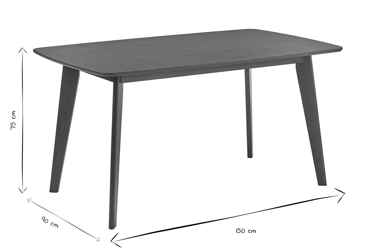 Abmessungen des rechteckigen LEENA Esstisches in Schwarz und Wei�, 150 x 90 x 75 cm.