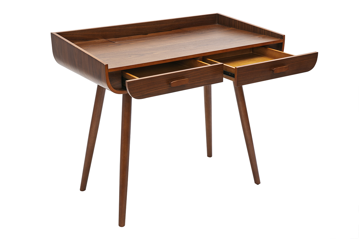 Skandinavischer Schreibtisch aus dunklem Holz mit 2 Schubladen L100 cm HALLEN