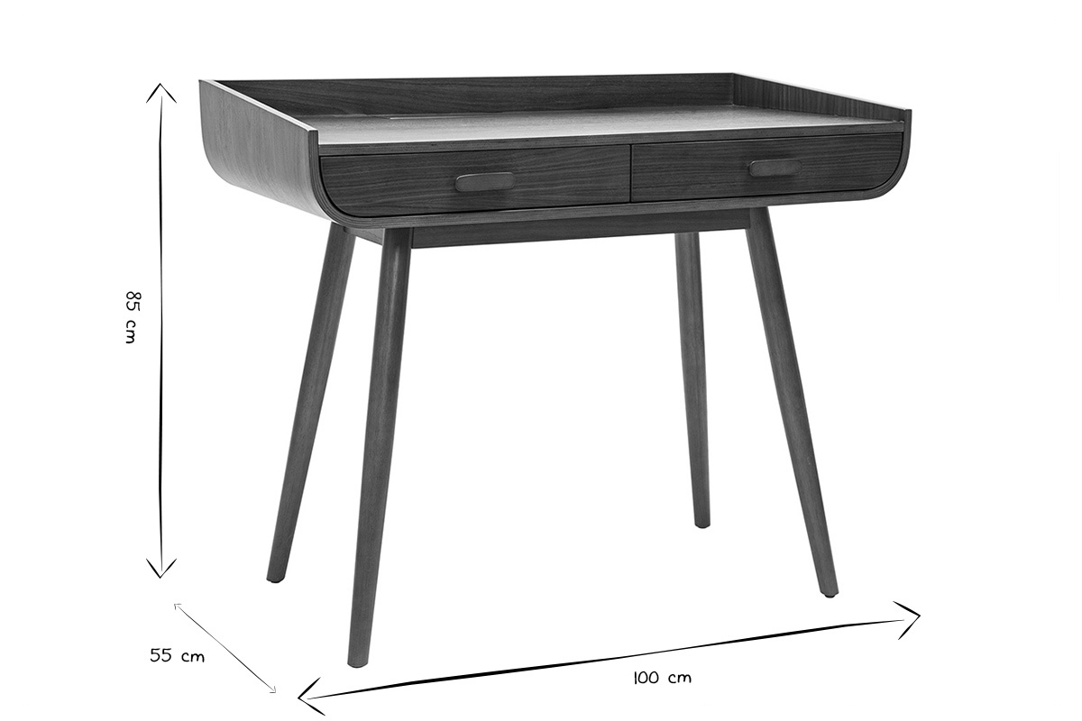 Skandinavischer Schreibtisch aus dunklem Holz mit 2 Schubladen L100 cm HALLEN
