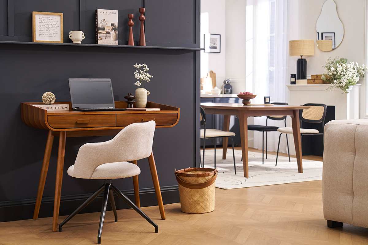 Skandinavischer Schreibtisch aus dunklem Holz mit 2 Schubladen L100 cm HALLEN