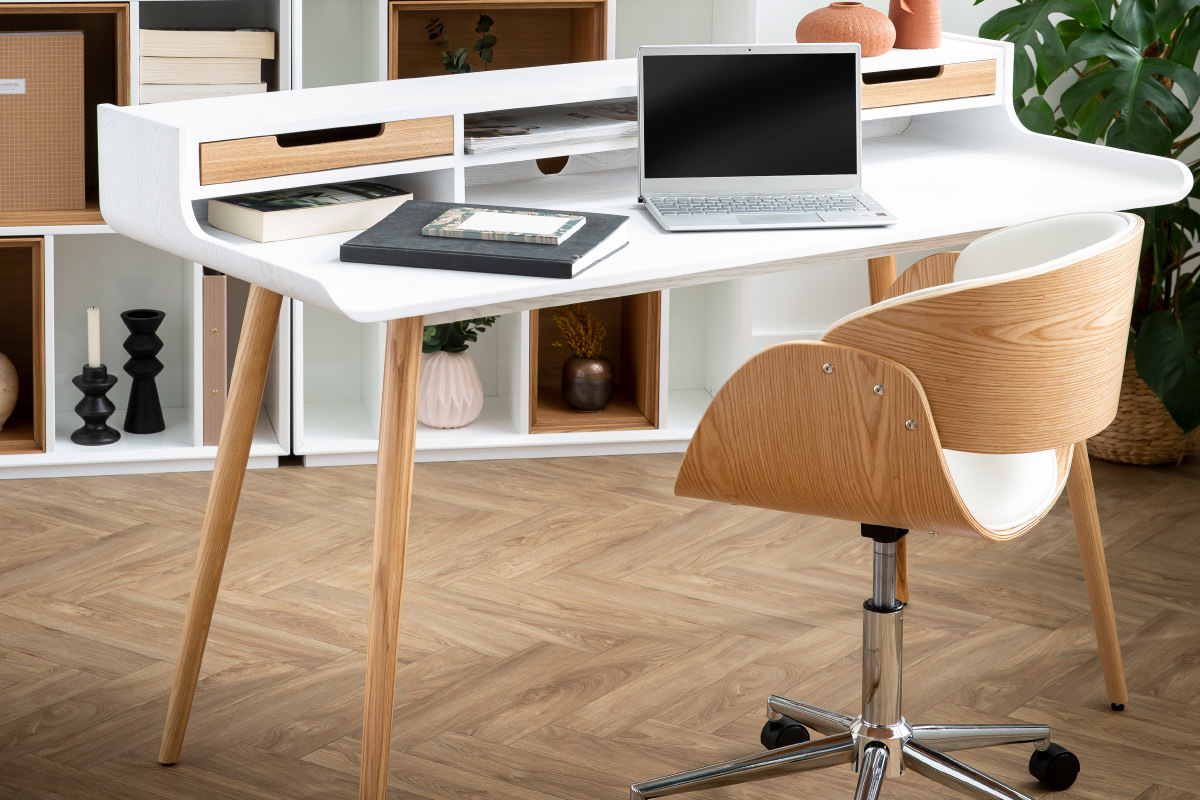 Skandinavischer Schreibtisch aus Holz und weiß L140 cm OPUS - Miliboo