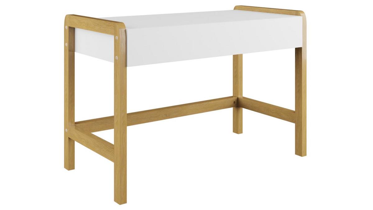 Skandinavischer Schreibtisch für Kinder in mattem Weiß und Eiche CELESTINE