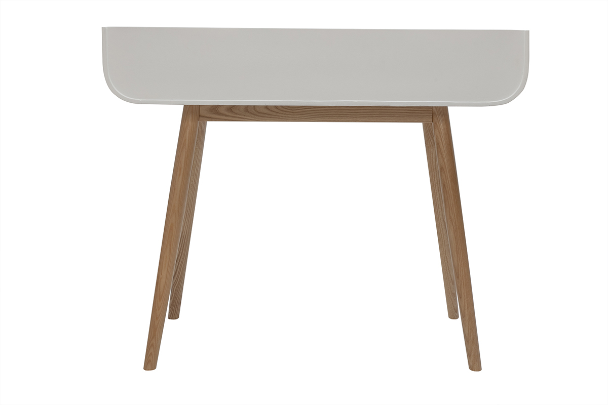 Skandinavischer Schreibtisch in Wei und hellem Holz mit 2 Schubladen Aufbewahrung L100 cm HALLEN