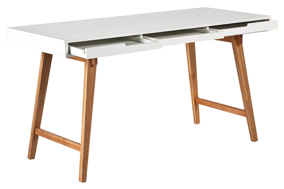 Skandinavischer Schreibtisch mattwei lackiert und Holz ESKA