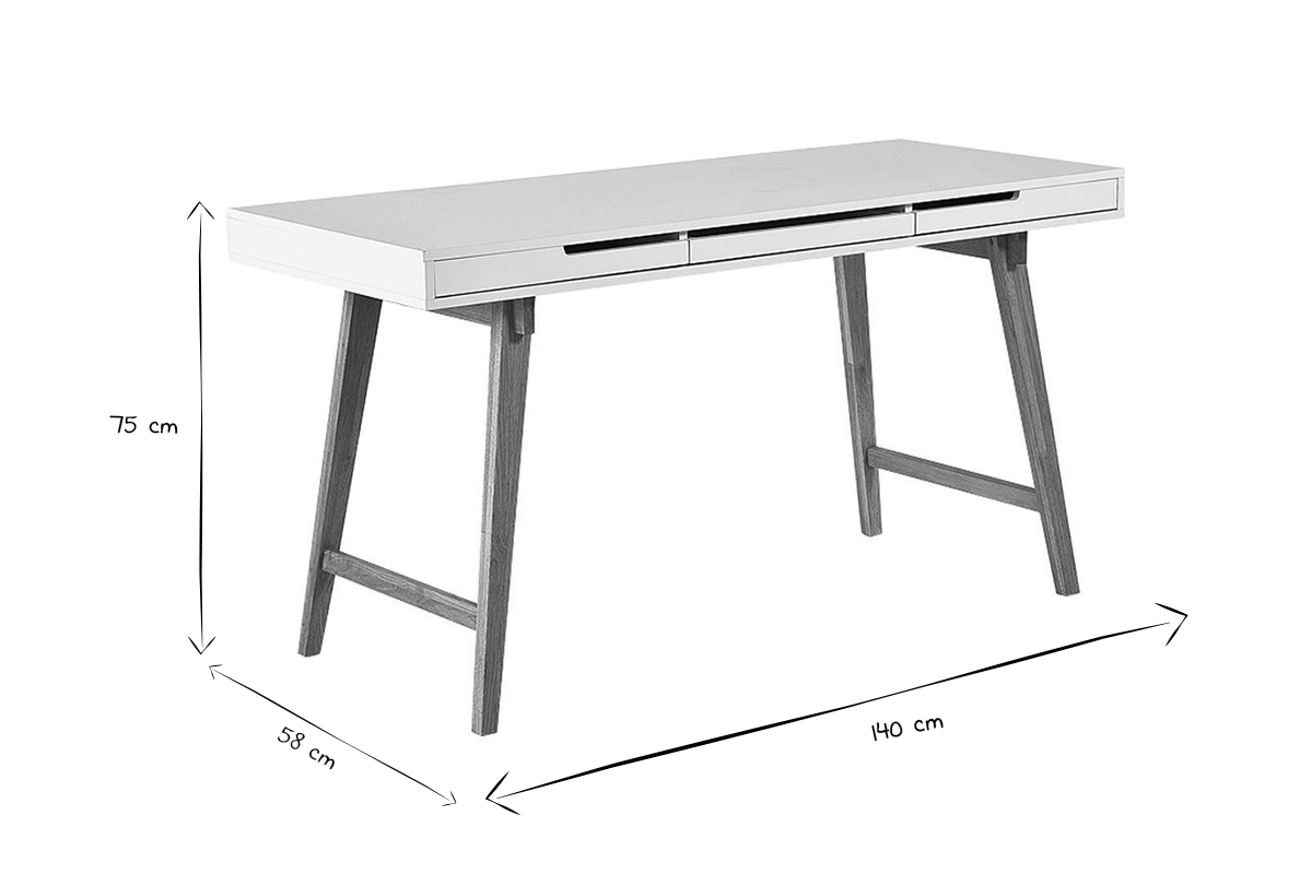 Skandinavischer Schreibtisch mattwei lackiert und Holz ESKA
