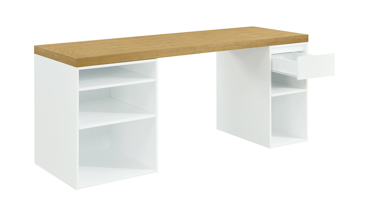 Skandinavischer Schreibtisch mit offenem Unterbau und weier Schublade RACKEL