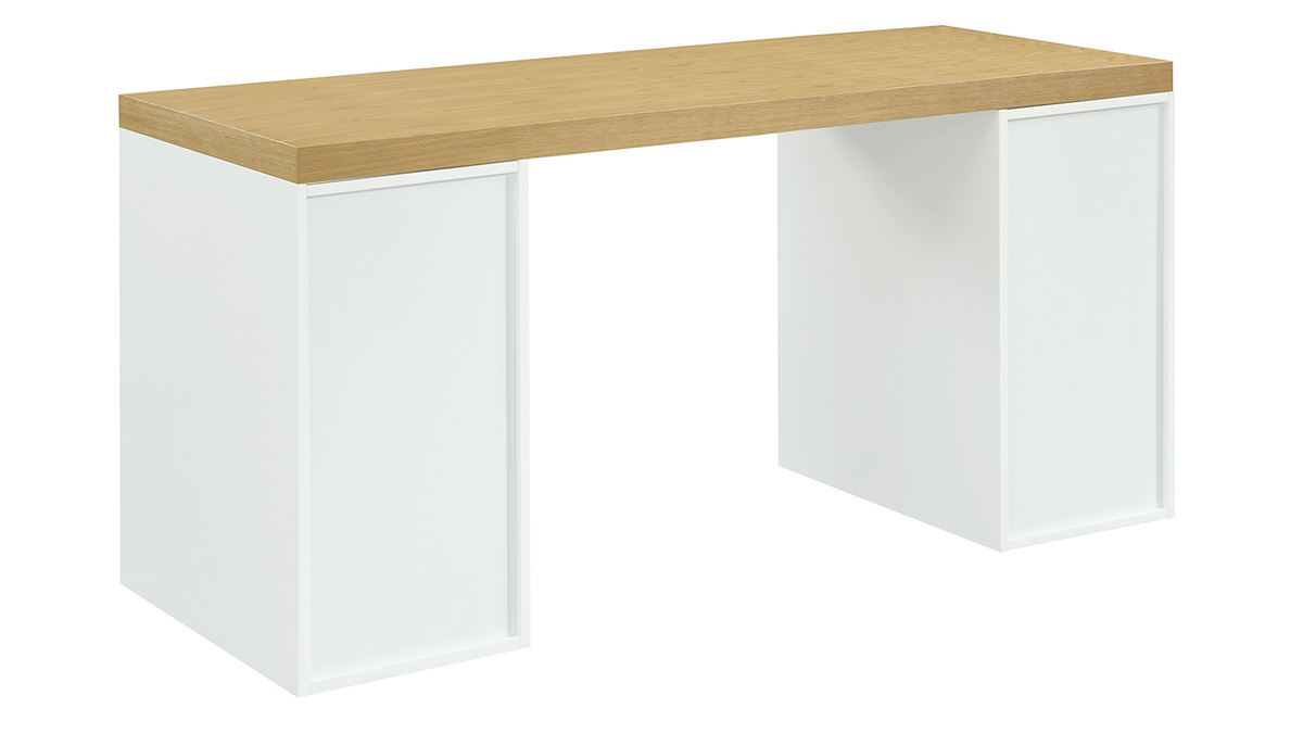 Skandinavischer Schreibtisch mit Schublade und geschlossenem Schrank weiß RACKEL