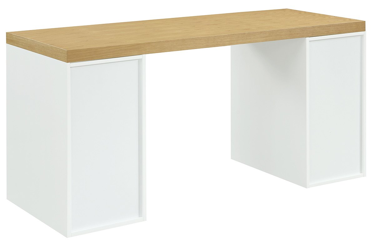 Skandinavischer Schreibtisch mit Schublade und geschlossenem Schrank wei RACKEL
