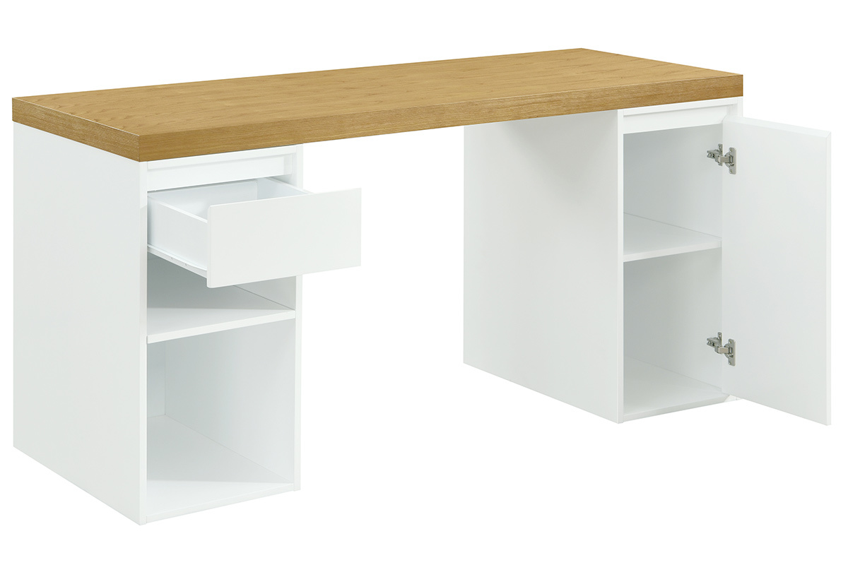 Skandinavischer Schreibtisch mit Schublade und geschlossenem Schrank wei RACKEL