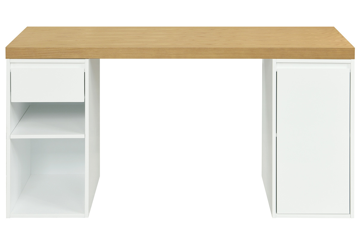 Skandinavischer Schreibtisch mit Schublade und geschlossenem Schrank wei RACKEL