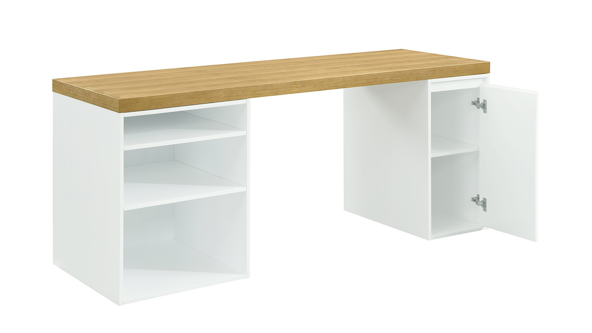 Skandinavischer Schreibtisch mit weier Schublade und offenem Untergestell RACKEL