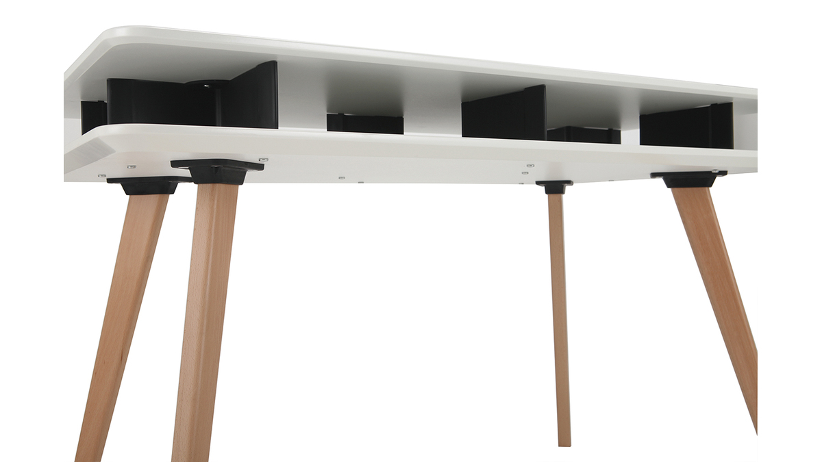Skandinavischer Schreibtisch wei und schwarz mit Stauraum und Tischbeinen aus Holz LEVY