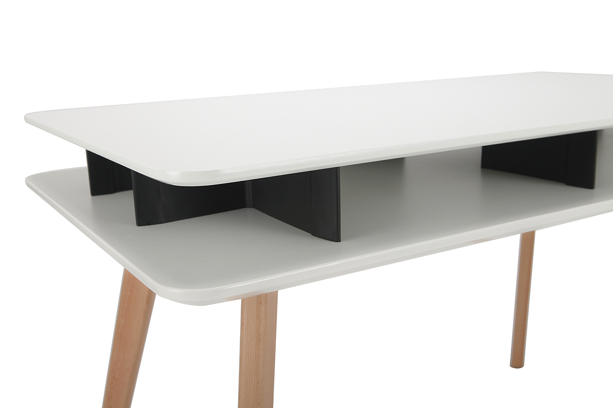 Skandinavischer Schreibtisch wei� und schwarz mit Stauraum und Tischbeinen aus Holz LEVY