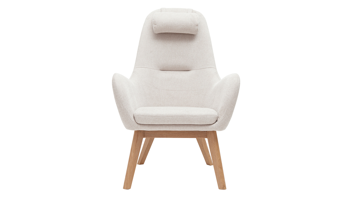 Skandinavischer Sessel aus beigem Stoff mit hellem Holz MANIA