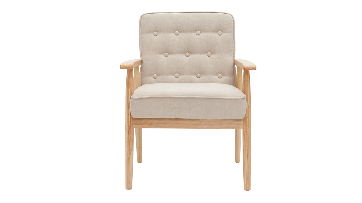 Skandinavischer Sessel aus beigem Stoff mit Holz FILIP